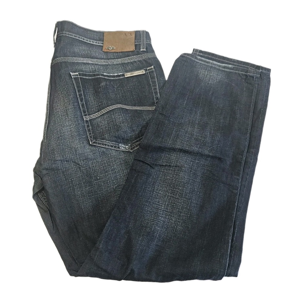 Women's Armani Exchange Straight Leg Blue Jeans Pants Size 36 Short Dark Wash
